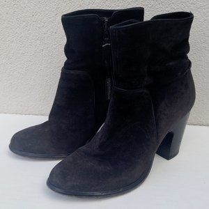 suede short stacked heel booties
